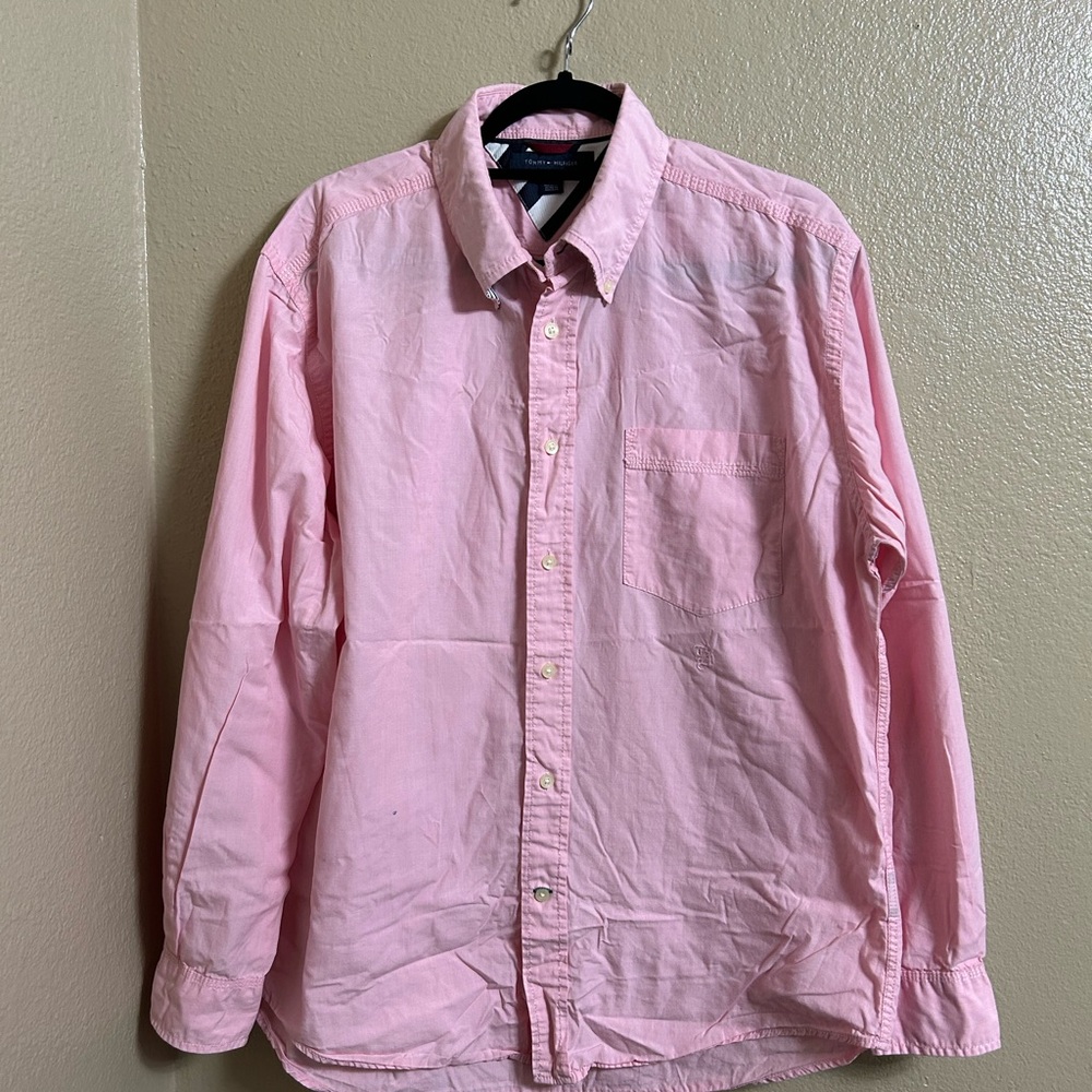 Tommy Hilfiger men’s long sleeve Pink Button-Up Shirt size L